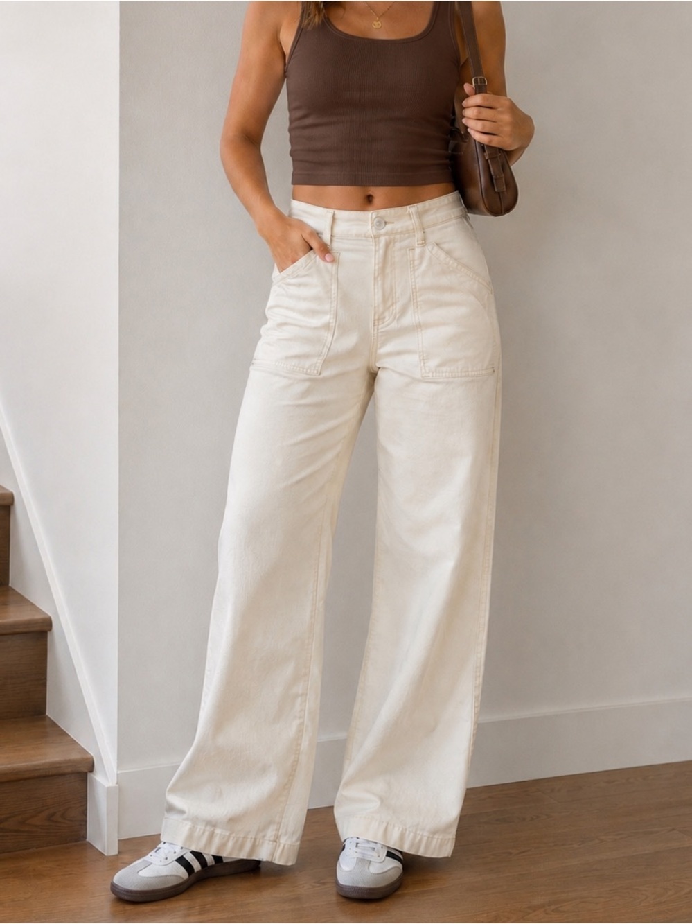 Sonoma Wide Leg Utility Jeans White High Rise Patch Pocket Pants Women’s 10